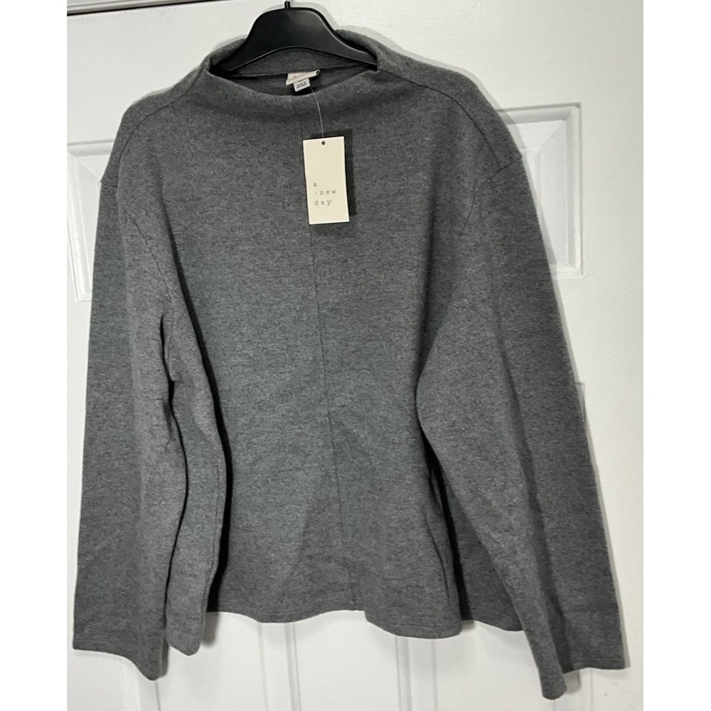 A New Day Gray Solid Knit Mock Neck Long Sleeve Pullover Sweater Women's XL